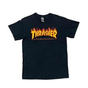 Thrasher Magazine Black Flames Logo T-Shirt Crew Neck Short Sleeves Men's Size M